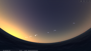 Mercury, Venus, Mars, Jupiter and Saturn all appear in a line in the early morning sky.